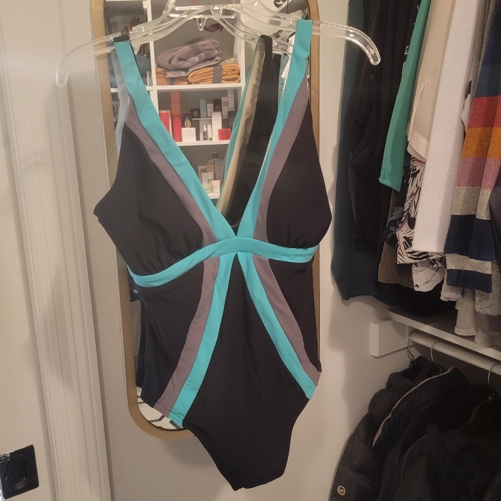 Miraclesuit Black and Teal One Piece Swimsuit
